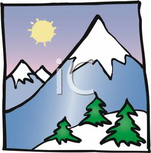 296x300 Bright Sun Behind A Snow Capped Mountain Clip Art Image