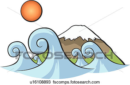 450x293 Drawing Of Nature, Hujimountain, Mountain, Waves, Sun, Japan