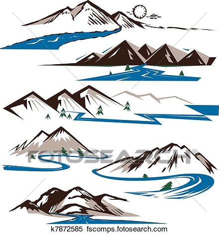 440x470 Clipart Of Mountains And Rivers K7872585