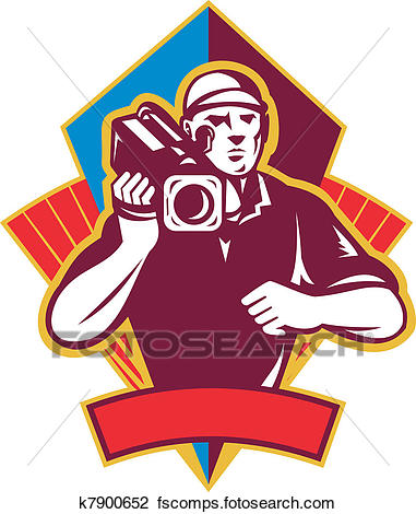 381x470 Clip Art Of Cameraman Holding Movie Camera Shooting K7900652