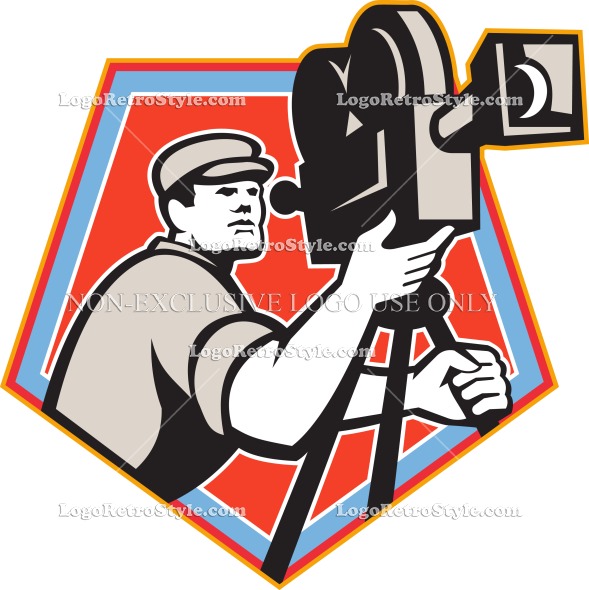 589x590 Cameraman Vintage Film Reel Camera Retro Logo Retro Style
