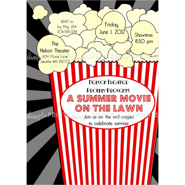 750x750 Movie Popcorn Printable Invitation
