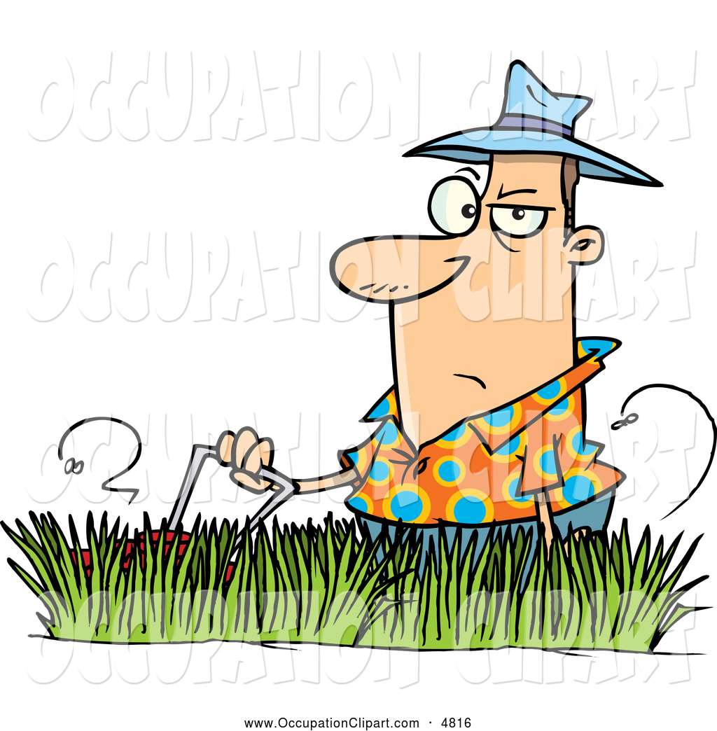 1024x1044 Clip Art Of A Cartoon Grumpy Man Mowing Tall Grass By Toonaday