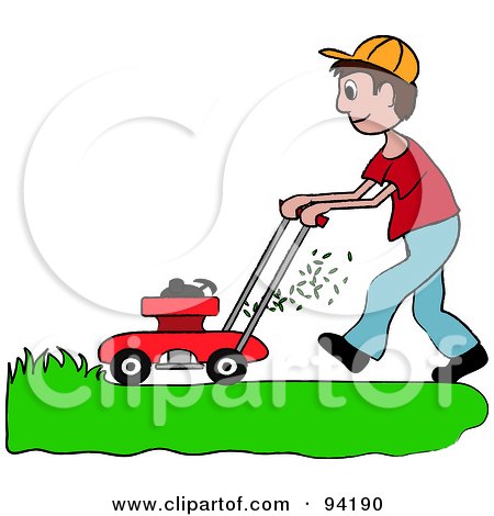 450x470 Royalty Free (Rf) Clipart Illustration Ofnsian Boy Mowing