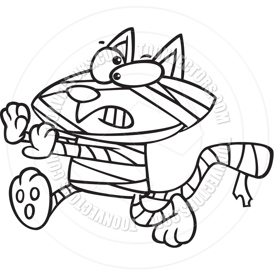 940x940 Cartoon Mummy Cat (Black And White Line Art) By Ron Leishman