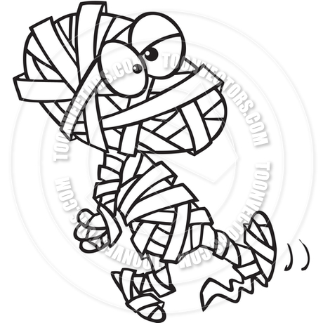 460x460 Cartoon Mummy Kid (Black And White Line Art) By Ron Leishman