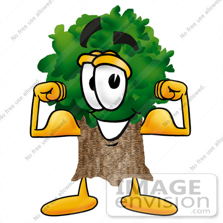 450x450 Clip Art Graphic Of A Tree Character Flexing His Arm Muscles