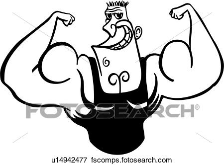 450x332 Clip Art Of , Body Builder, Cartoon, Muscles, U14942477