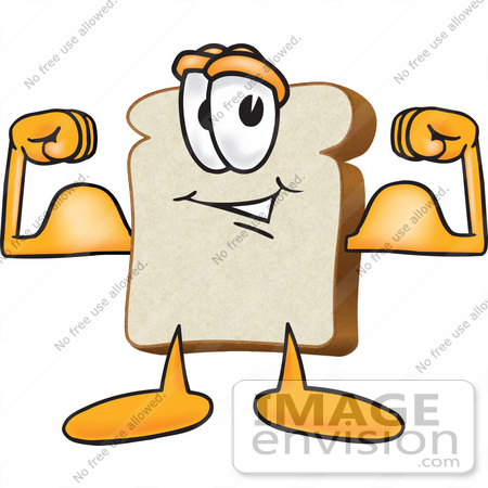 450x450 Clip Art Graphic Of A White Bread Slice Mascot Character Flexing