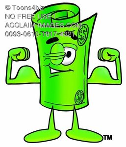 257x300 A Rolled Money Cartoon Character Flexing His Muscles