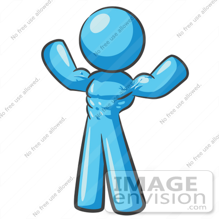 450x450 Clip Art Graphic Of A Sky Blue Guy Character Flexing His Muscles