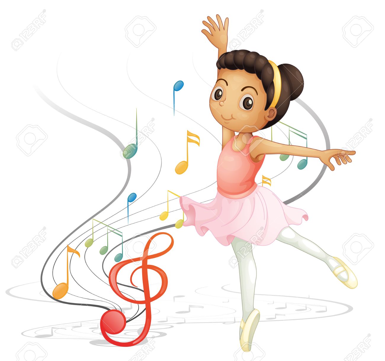 1300x1219 Illustration Of A Girl Dancing With Musical Notes On A White