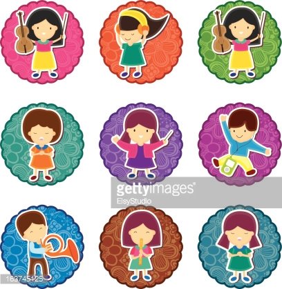 408x419 Music Kids Round Label Premium Clipart