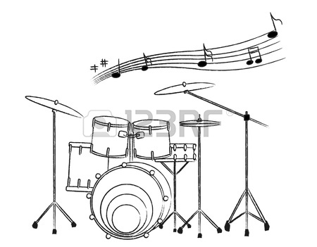450x351 The Drum Set Drawing On The White Background And The Music Note