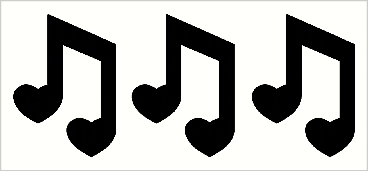 1280x595 Music Notes With Hearts, Set Of 3, Vinyl Sticker Decals, 7x9 Inch Each