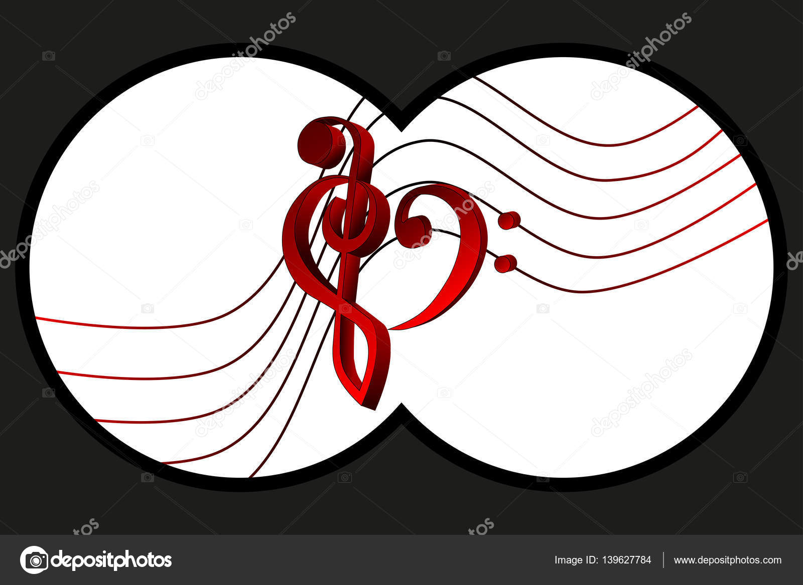 1600x1167 Music Note Stave And Heart Violin And Bass Clef, Stock Vector
