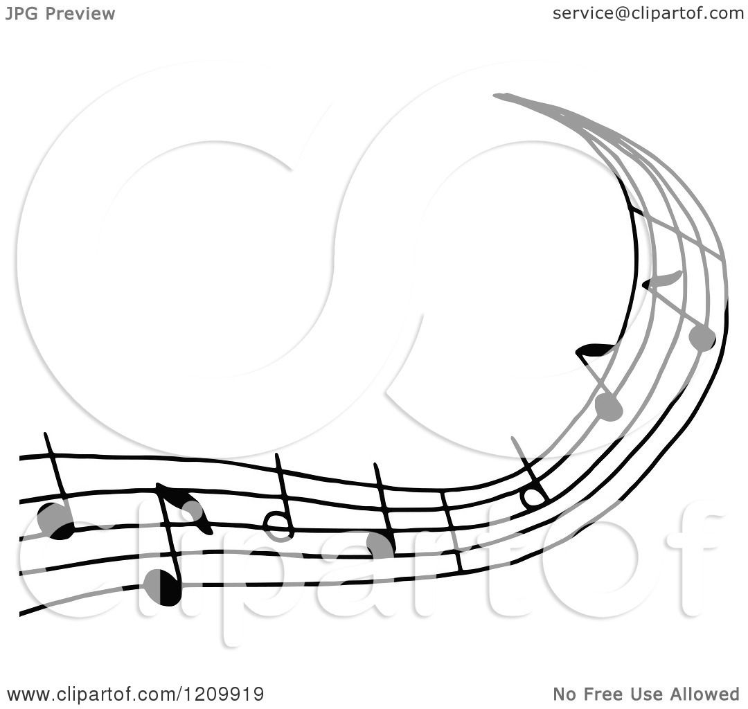 1080x1024 Clipart Of A Black And White Wave Of Music Notes