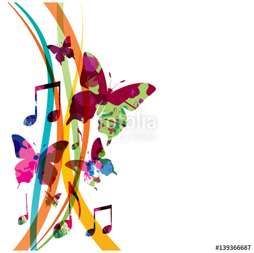 500x498 Colorful Music Notes With Butterflies Isolated Vector Illustration
