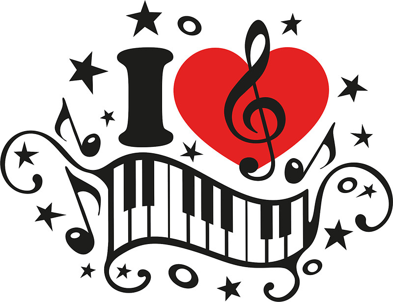 800x615 I Love Music Heart, Piano, Music Notes, Clef, Bass, Sound