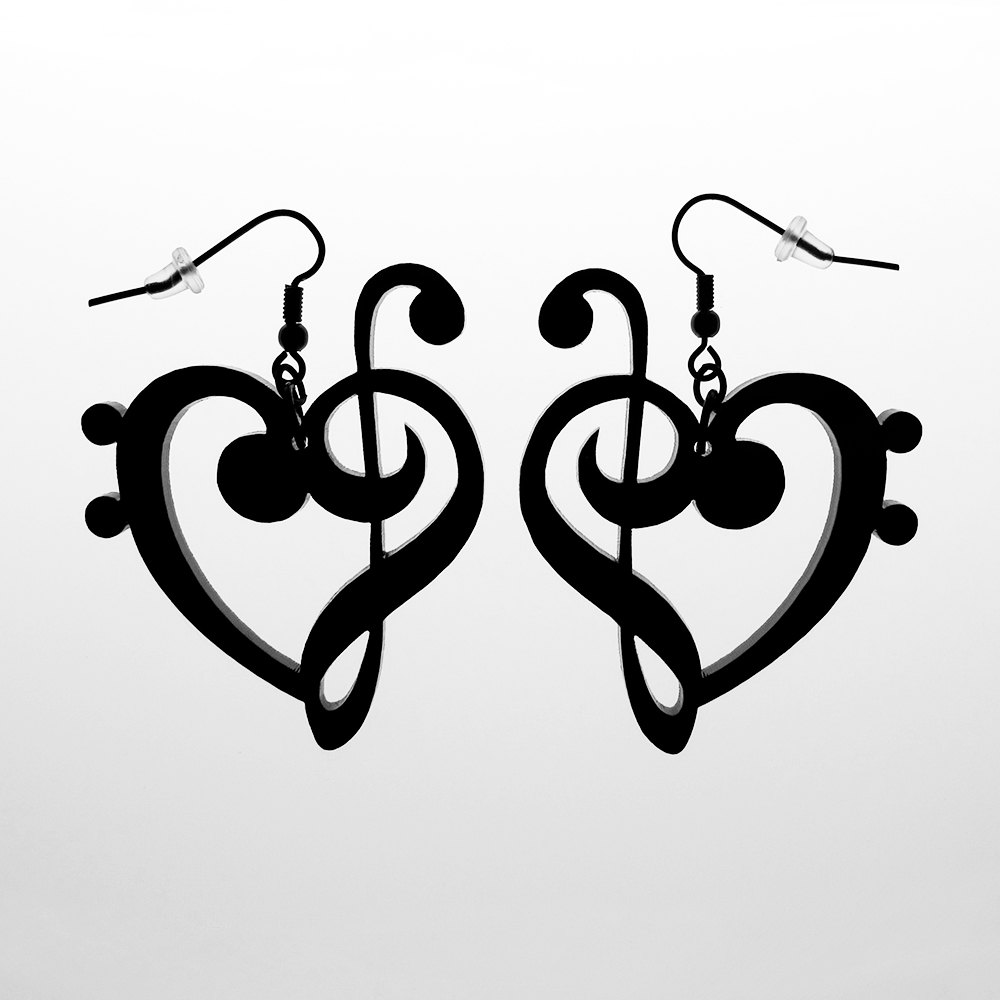 1000x1000 Treble Amp Bass Clef Heart Earrings