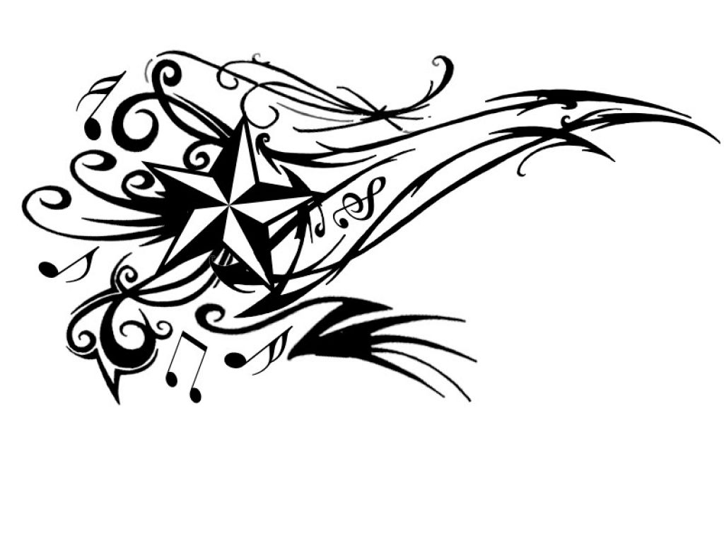 1024x768 Music Note Star Tattoo Design