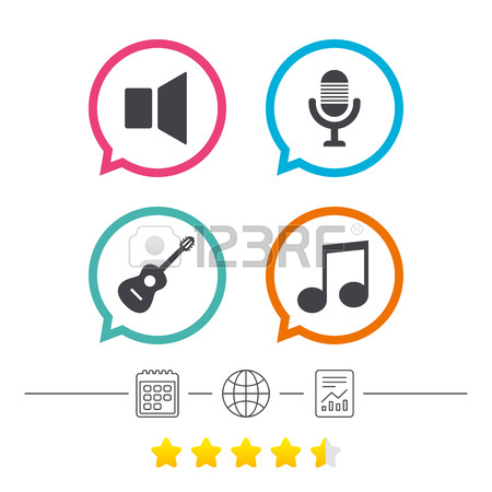 450x450 Musical Elements Icons. Microphone And Sound Speaker Symbols