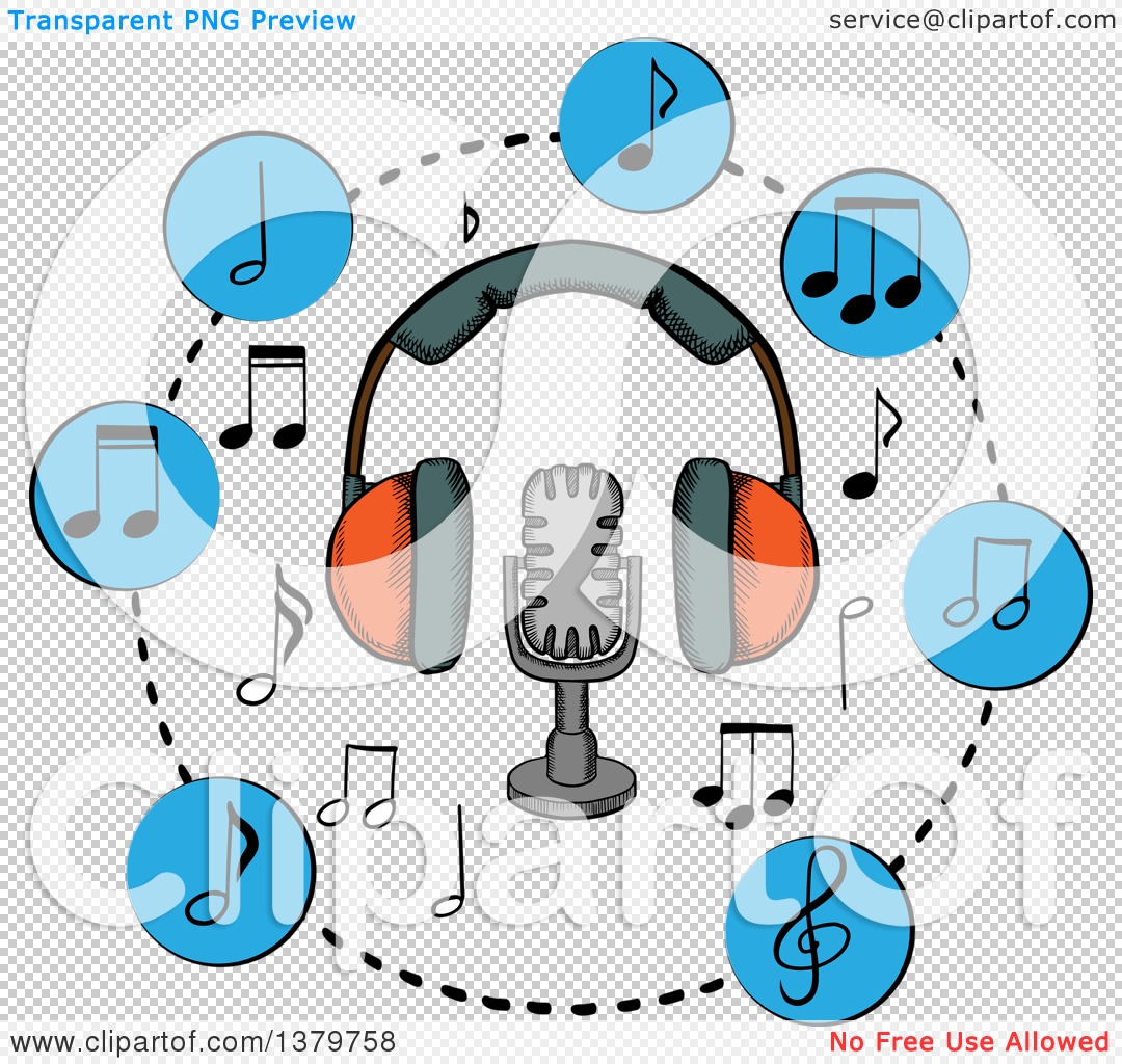 1080x1024 Clipart Of A Sketched Microphone, Headphones And Music Notes