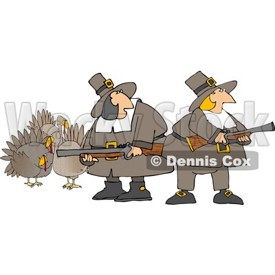 400x400 Pilgrim Women Armed With Turkey Bird Hunting Musket Guns Clipart