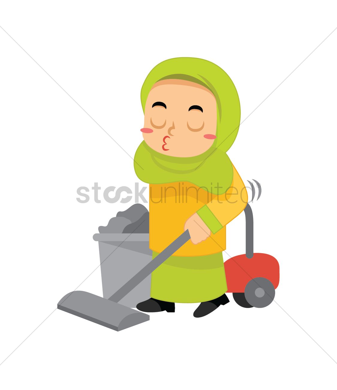 1125x1300 Muslim Girl Cleaning With Vacuum Vector Image