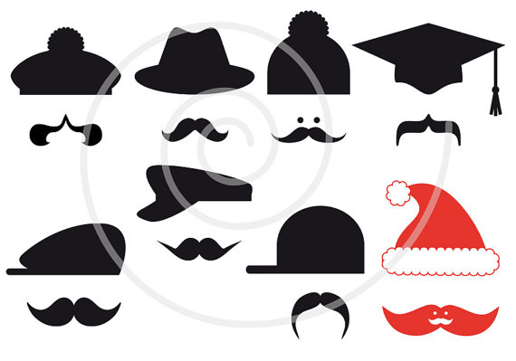 570x399 16 Mustache Silhouettes With Hats Digital Clip Art Door Illustree