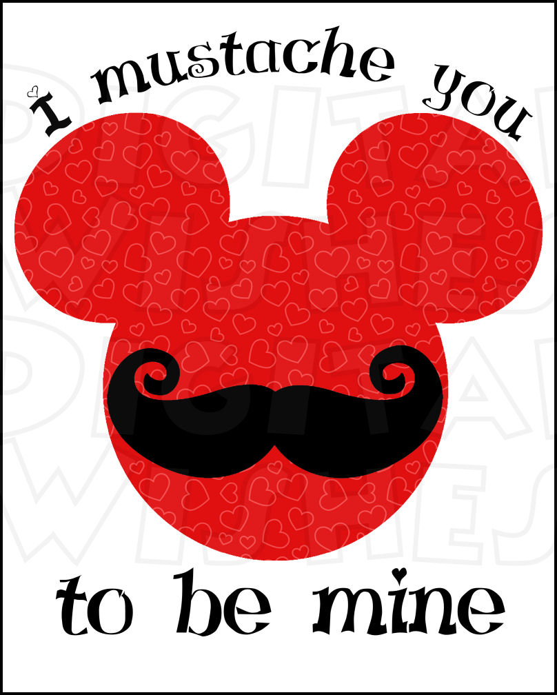 808x1008 Valentine Mickey Mouse With Mustache Red Instant Download Digital