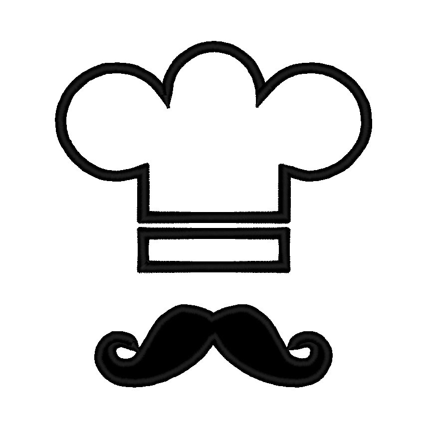 862x870 Chef Hat Mustache Applique. Instant Download Machine