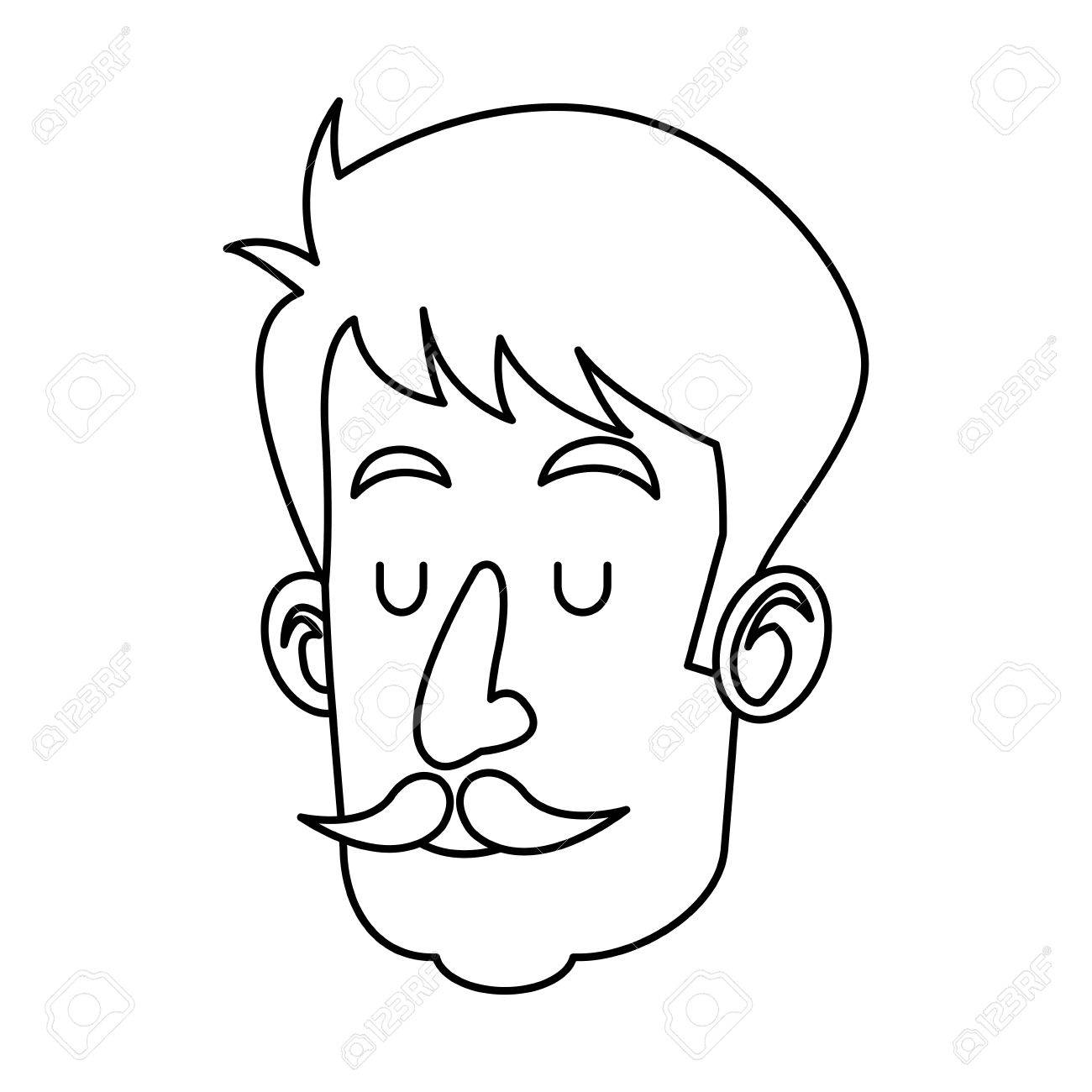 1300x1300 Head Man With Mustache Close Eyes Outline Vector Illustration