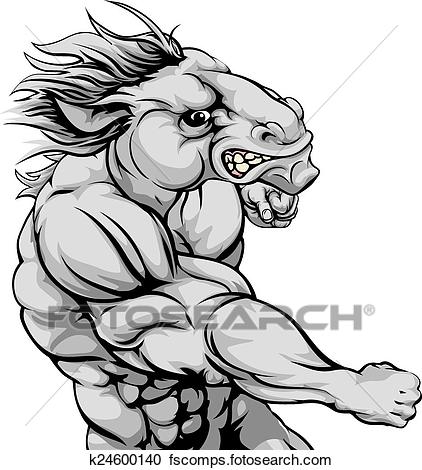 422x470 Clipart Of Horse Mascot Fighting K24600140