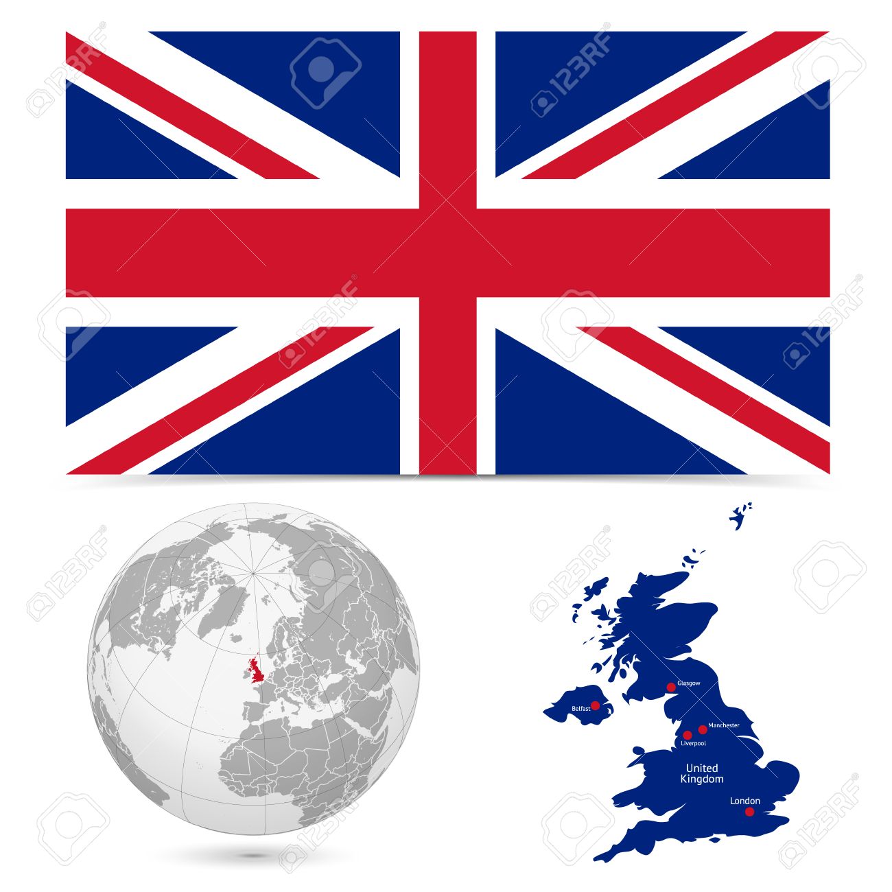 1300x1300 New Detailed Vector Flag With Map World Of England. Names, Town