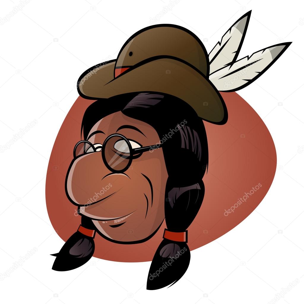 1024x1024 Funny Cartoon Native American With Hat And Feathers Stock Vector