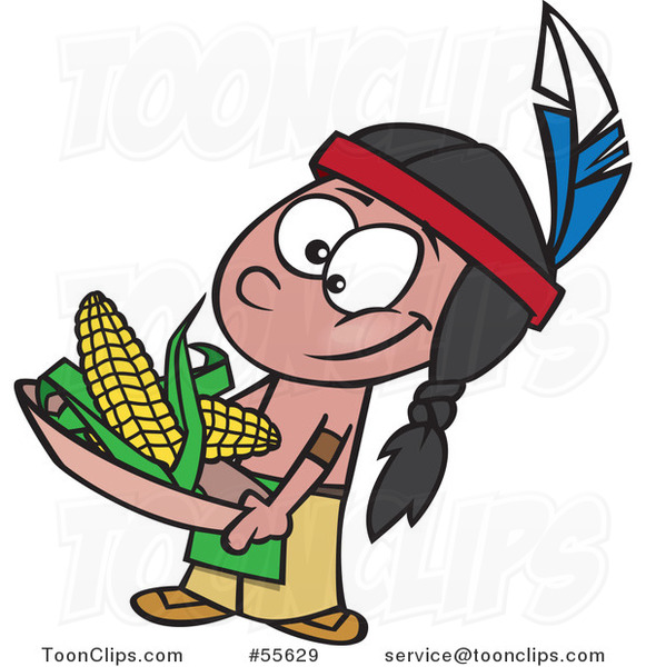 581x600 Cartoon Native American Boy Holding Corn