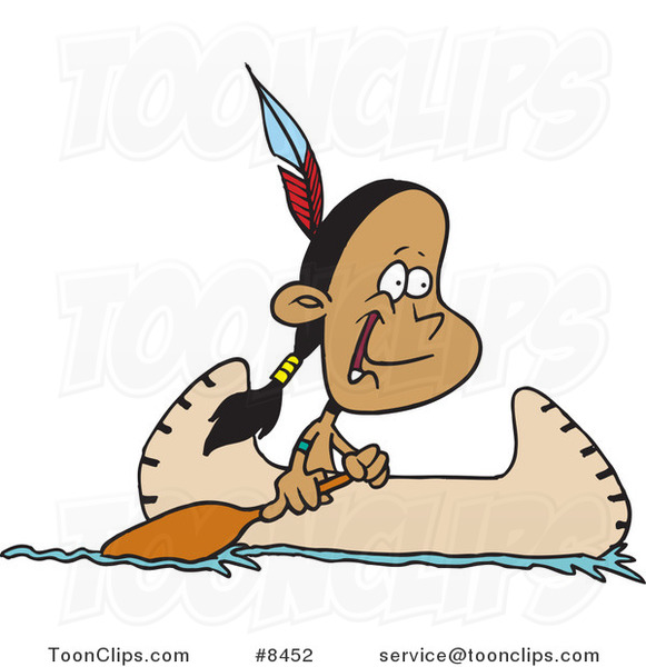 581x600 Cartoon Native American Boy In A Canoe