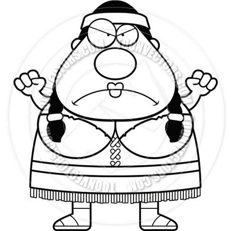 460x460 Cartoon Native American Angry (Black And White Line Art) By Cory