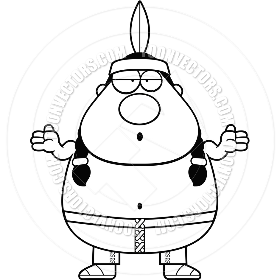 940x940 Cartoon Native American Confused (Black And White Line Art) By