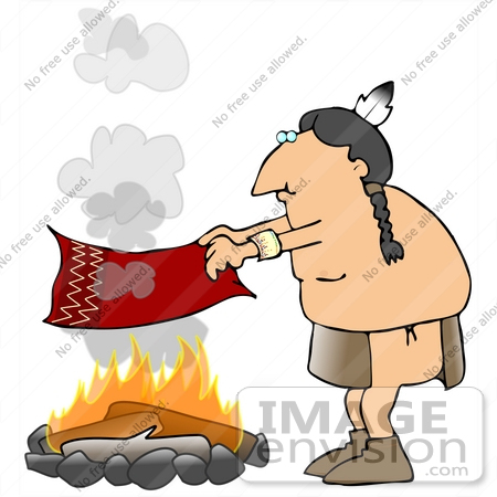 450x450 Native American Man Fanning A Fire With A Blanket To Create Smoke