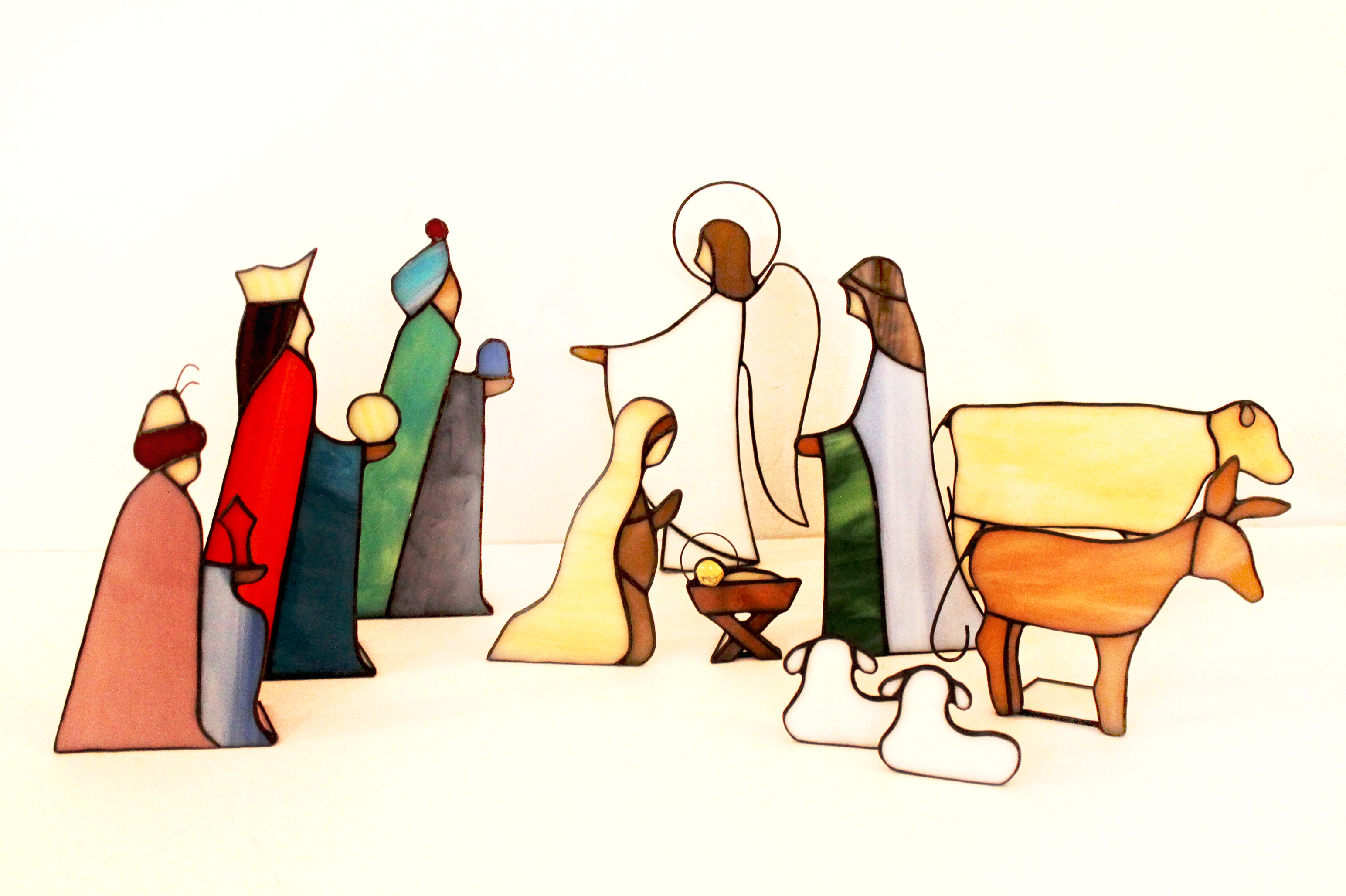 3088x2056 Vintage Handmade Stained Glass Nativity Scene Ebth