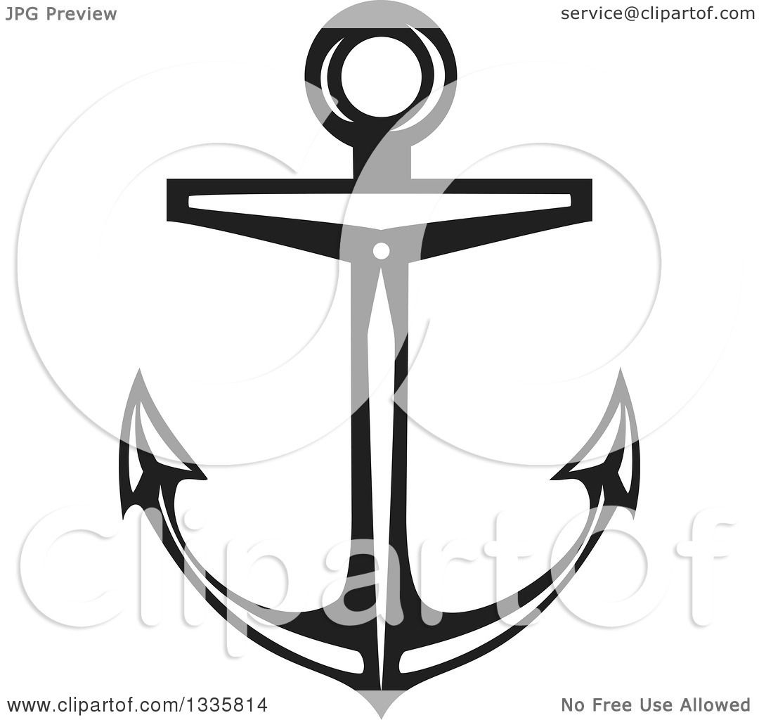 1080x1024 Clipart Of A Black And White Nautical Anchor
