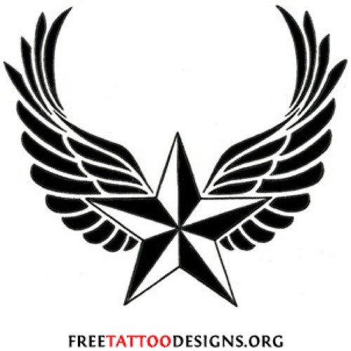 500x500 Winged Nautical Star Tattoo Design