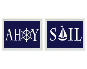 340x270 Sailboat Wall Art Print Navy Blue White Nautical Nursery