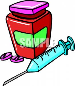 262x300 Free Clipart Image A Pill Bottle And A Syringe Needle
