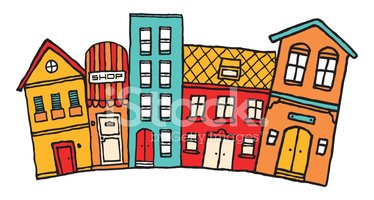 374x200 Small Cartoon Town Cute Colorful Neighborhood Stock Vectors