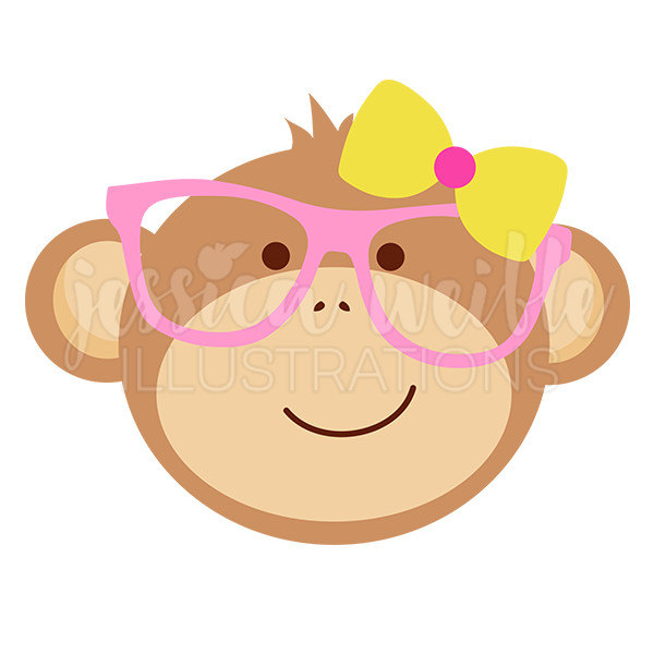 600x600 Nerdy Monkey Girl Clip Art Cute Digital Clipart Geek Clip