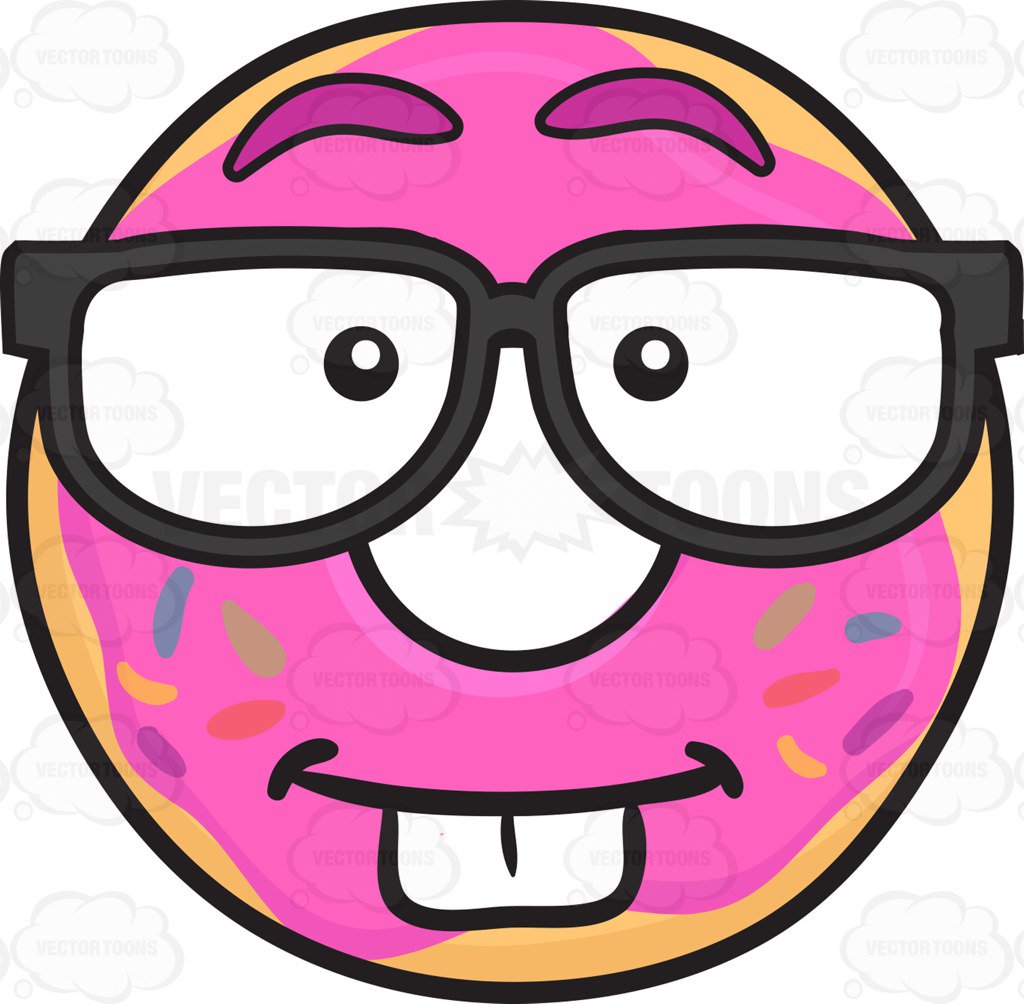 1024x1004 Nerd Looking Donut Wearing Eye Glasses Emoji Cartoon Clipart