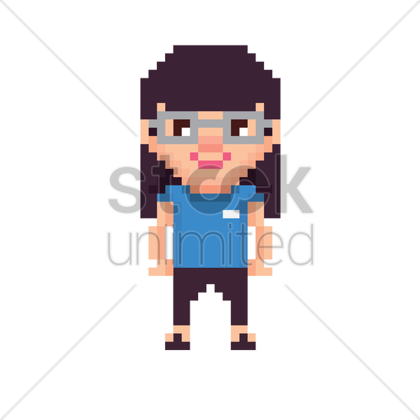 600x600 Pixel Art Nerd Girl Vector Image